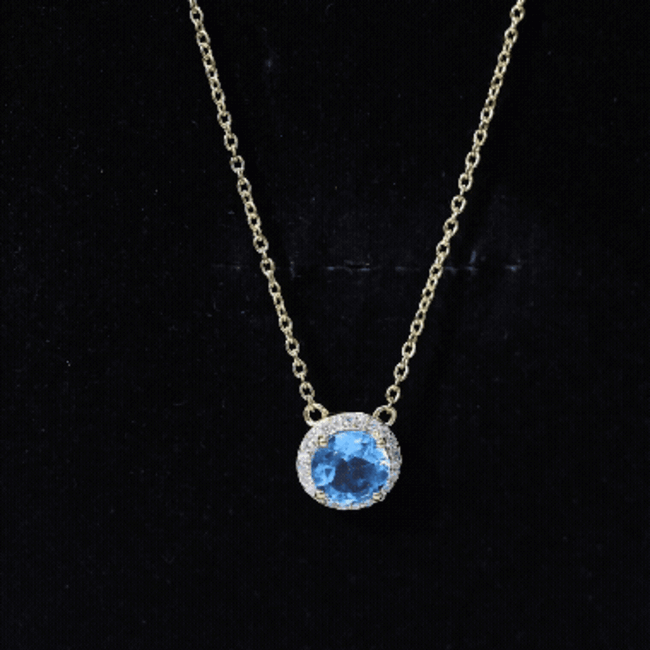 Swiss Blue Topaz & Lab-Grown Diamond Halo Necklace