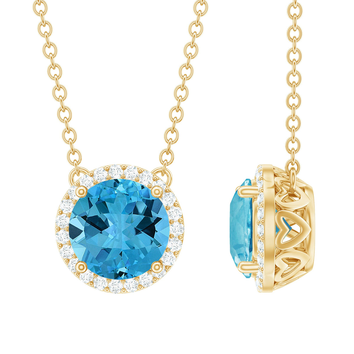 Swiss Blue Topaz & Lab-Grown Diamond Halo Necklace
