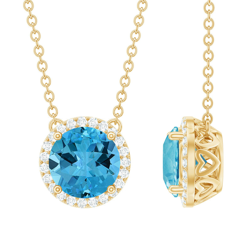 Swiss Blue Topaz & Lab-Grown Diamond Halo Necklace