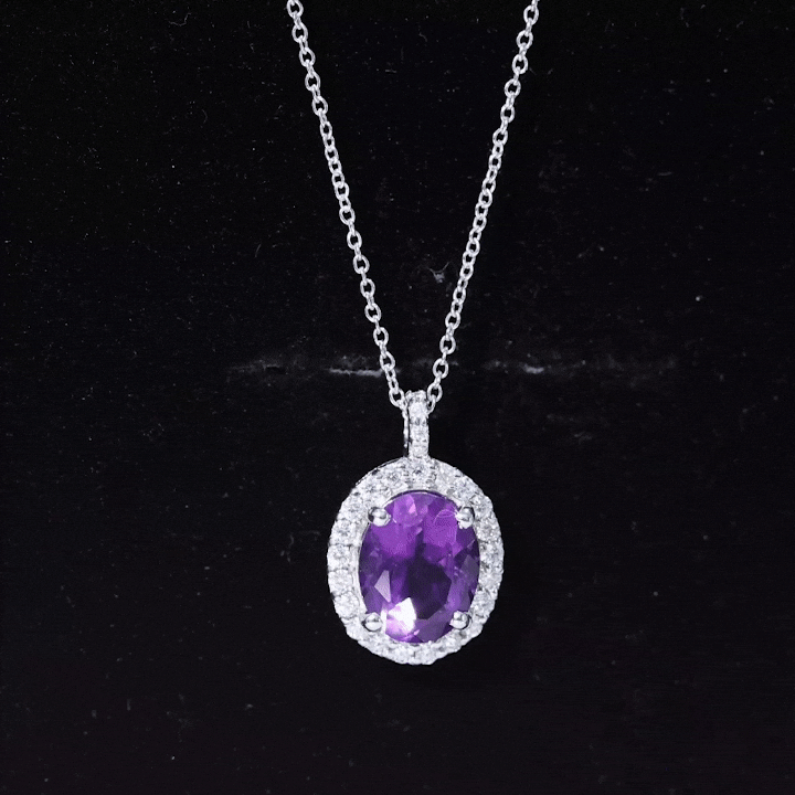 2.50 Carat Oval Amethyst & Moissanite Halo Necklace