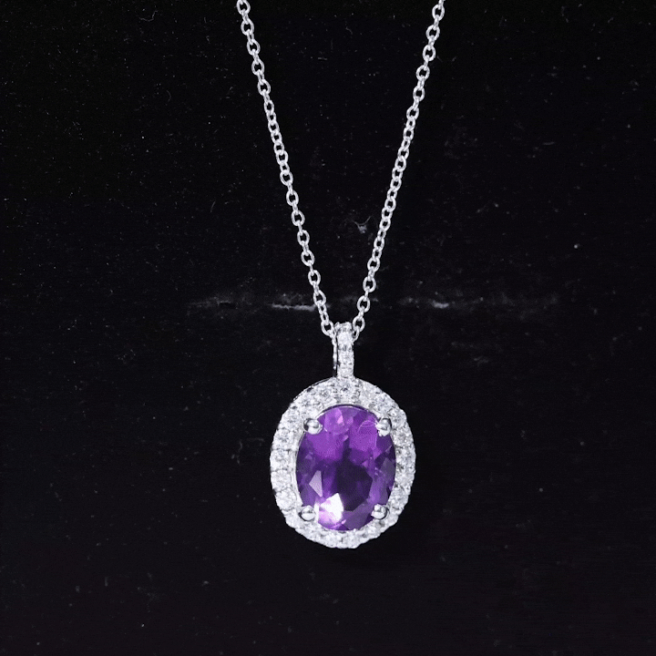 2.50 Carat Oval Amethyst & Moissanite Halo Necklace