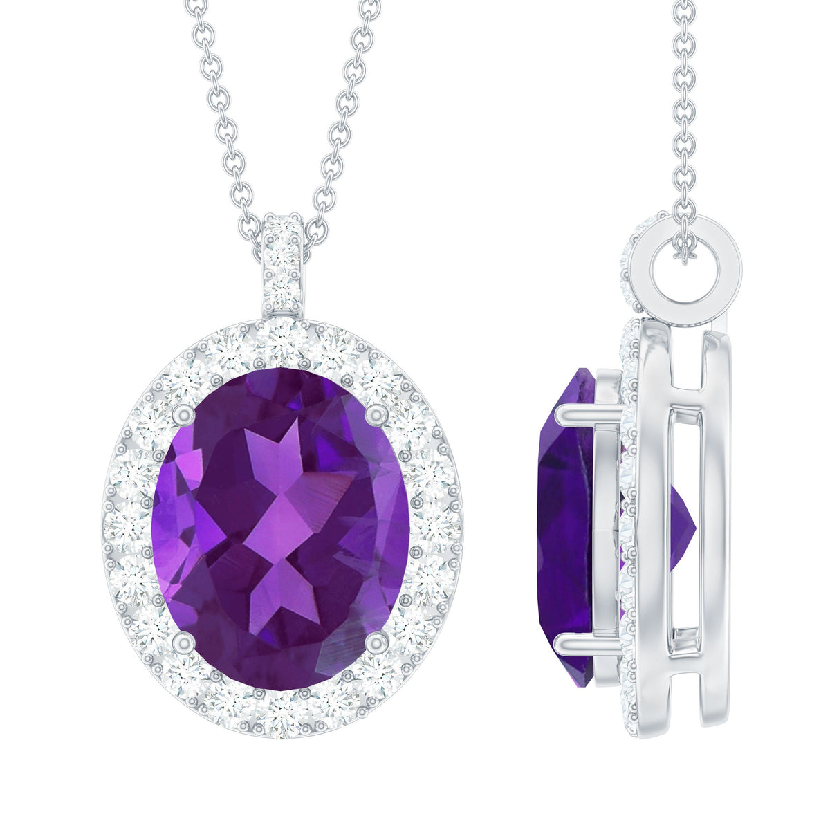 2.50 Carat Oval Amethyst & Moissanite Halo Necklace