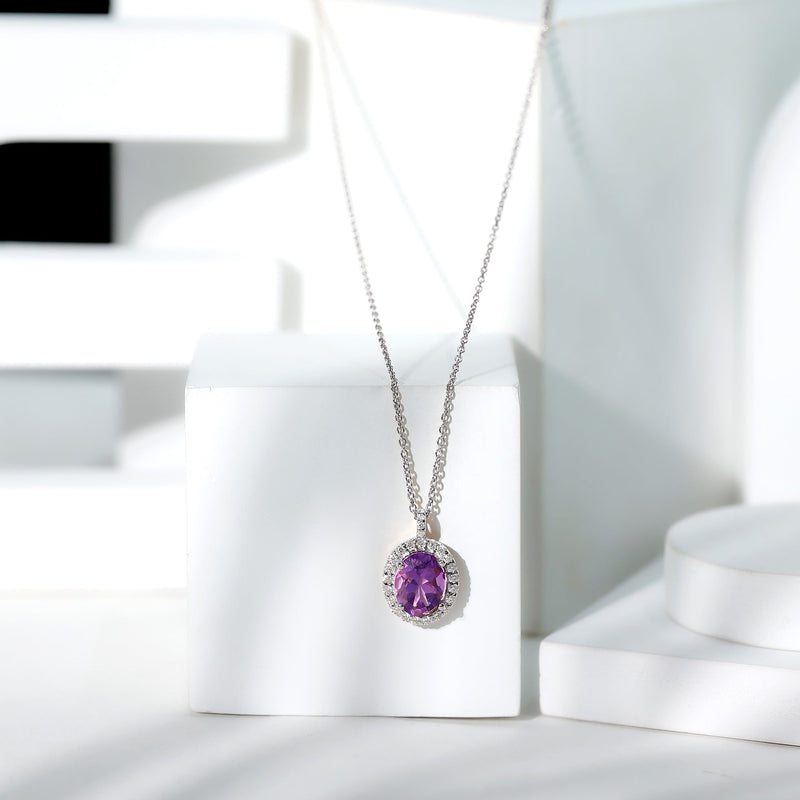 2.50 Carat Oval Amethyst & Moissanite Halo Necklace