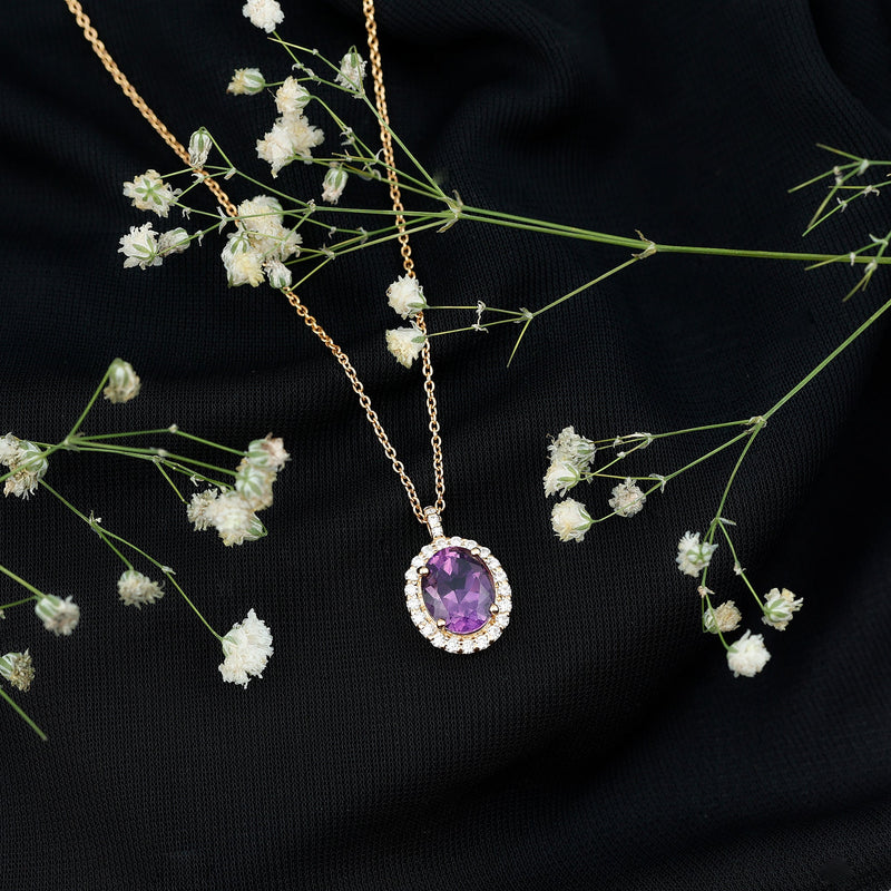 2.50 Carat Oval Amethyst & Moissanite Halo Necklace
