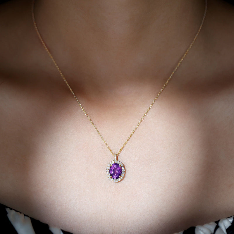 2.50 Carat Oval Amethyst & Moissanite Halo Necklace