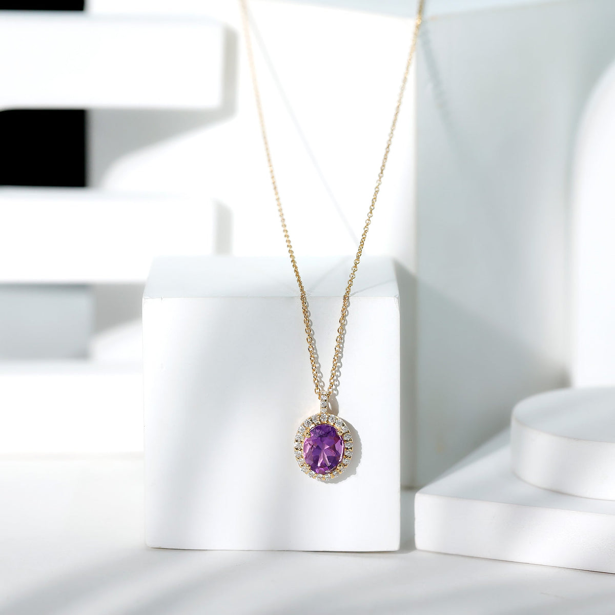 2.50 Carat Oval Amethyst & Moissanite Halo Necklace