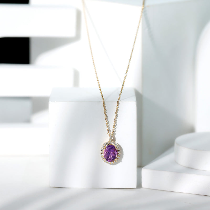 2.50 Carat Oval Amethyst & Moissanite Halo Necklace