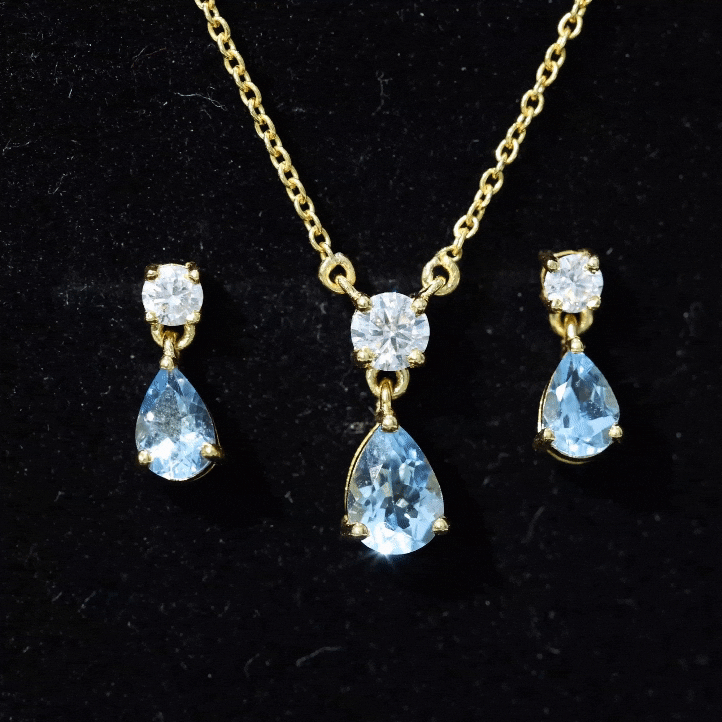 Pear Aquamarine & Lab-Grown Diamond Teardrop Jewelry Set