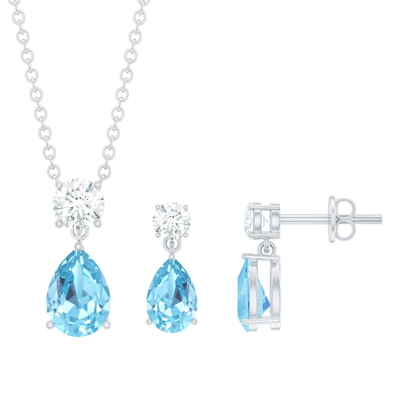 Pear Aquamarine & Lab-Grown Diamond Teardrop Jewelry Set