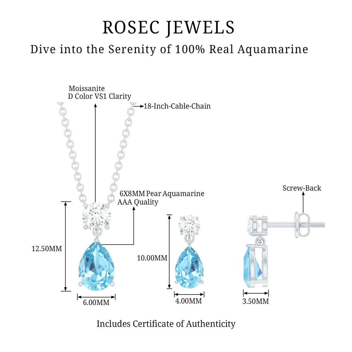 Pear Aquamarine & Lab-Grown Diamond Teardrop Jewelry Set