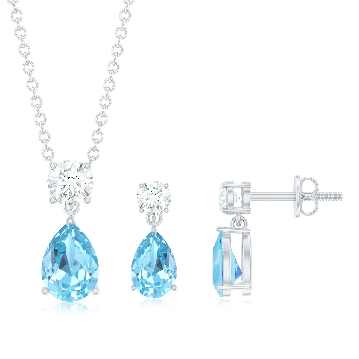 Pear Aquamarine & Lab-Grown Diamond Teardrop Jewelry Set