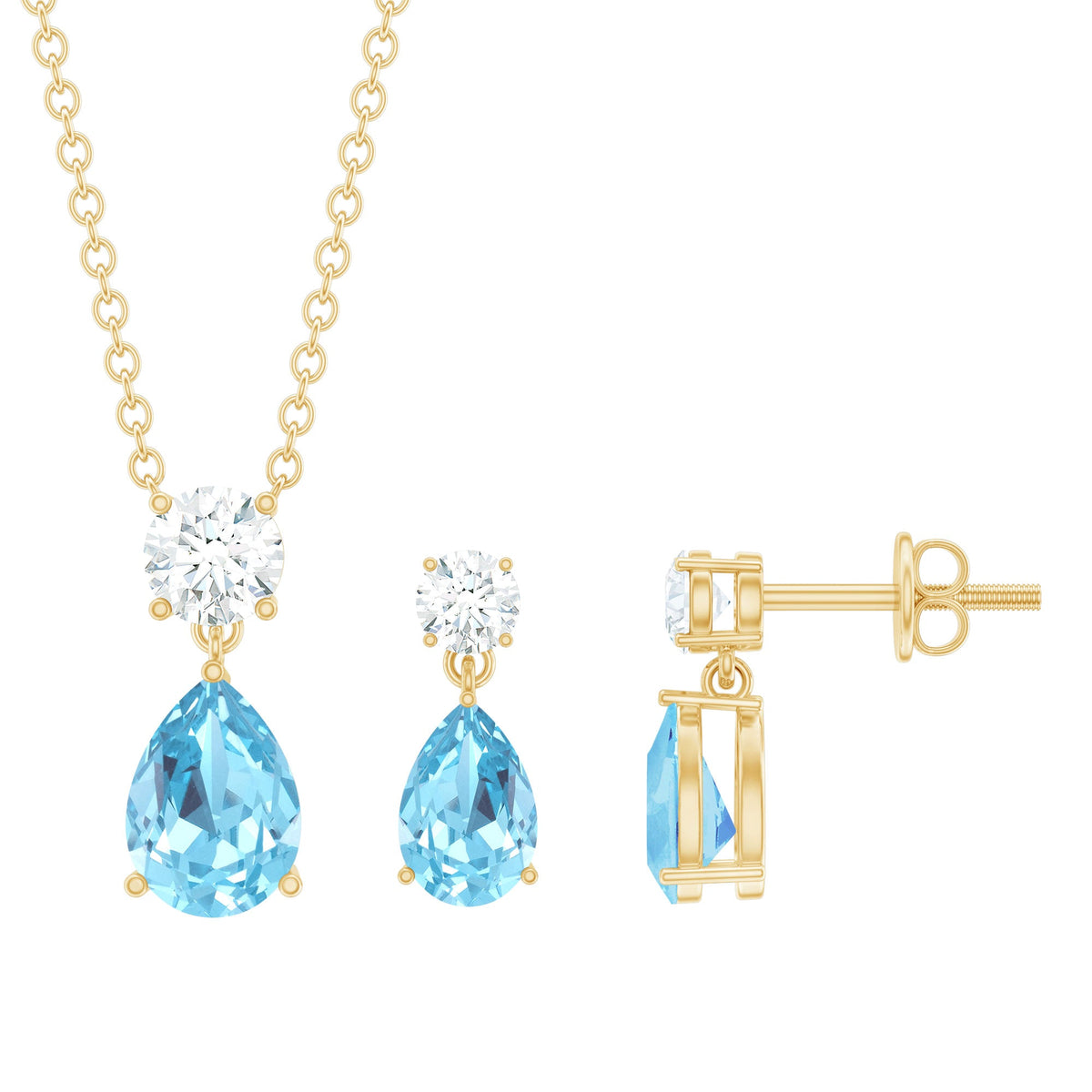 Pear Aquamarine & Lab-Grown Diamond Teardrop Jewelry Set
