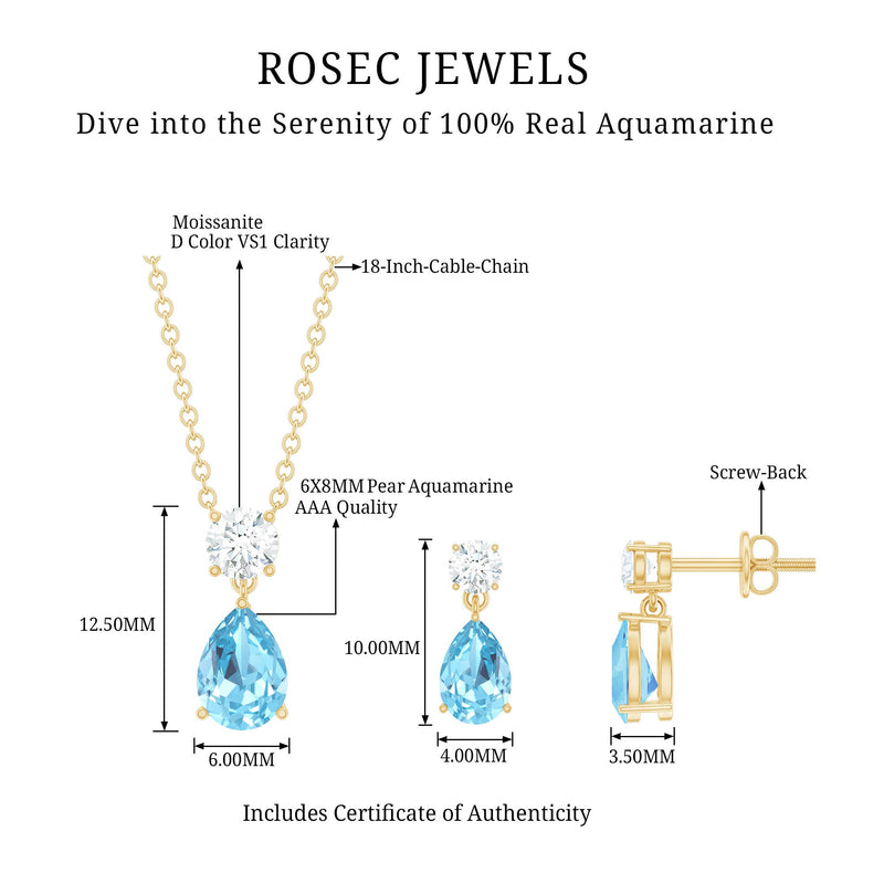 Pear Aquamarine & Lab-Grown Diamond Teardrop Jewelry Set