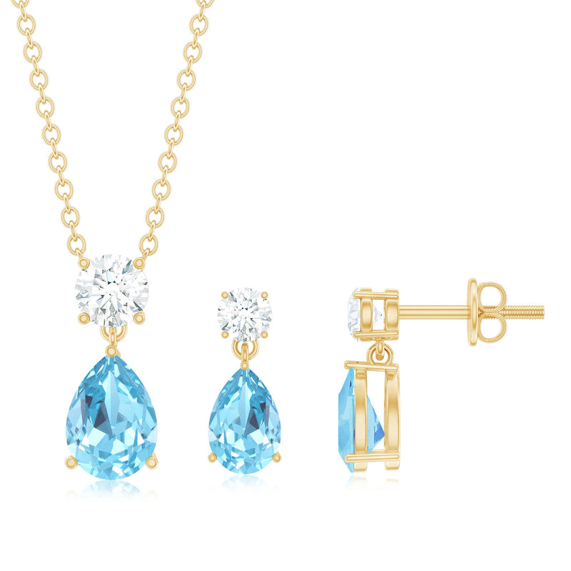 Pear Aquamarine & Lab-Grown Diamond Teardrop Jewelry Set