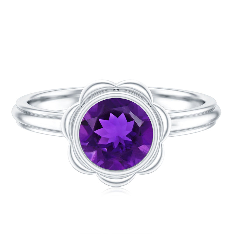1.20 Carat Round Amethyst Bezel Ring