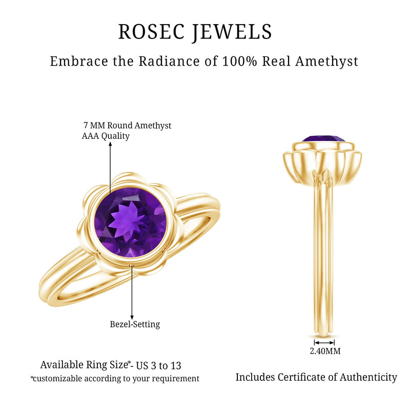 1.20 Carat Round Amethyst Bezel Ring