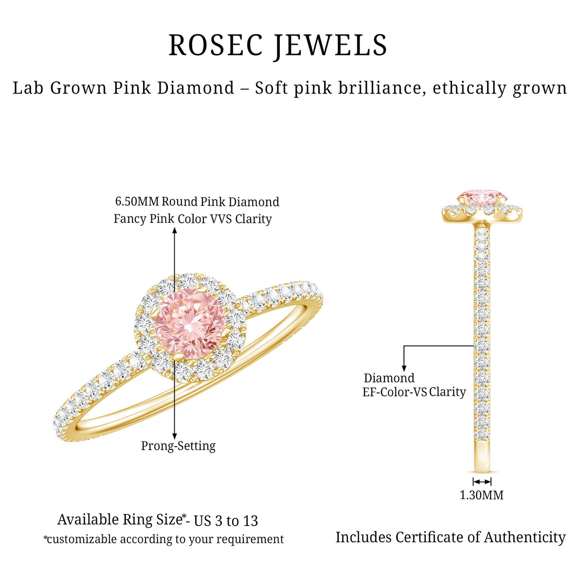 Lab-Grown Pink Diamond Halo Engagement Ring