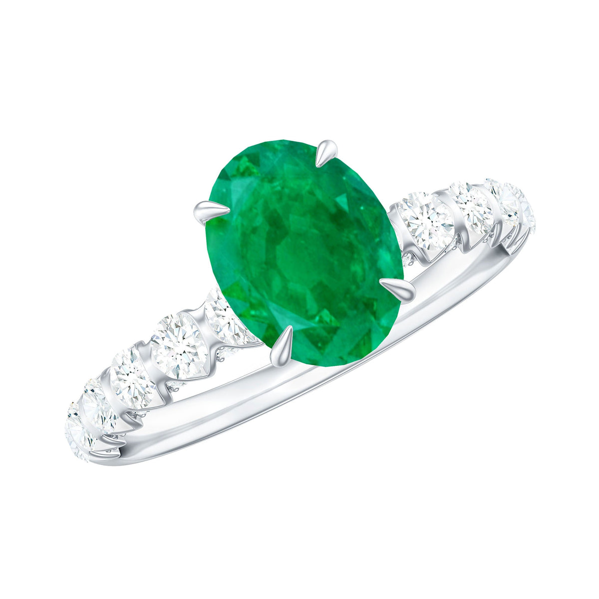 Oval Emerald & Diamond Side Stone Ring