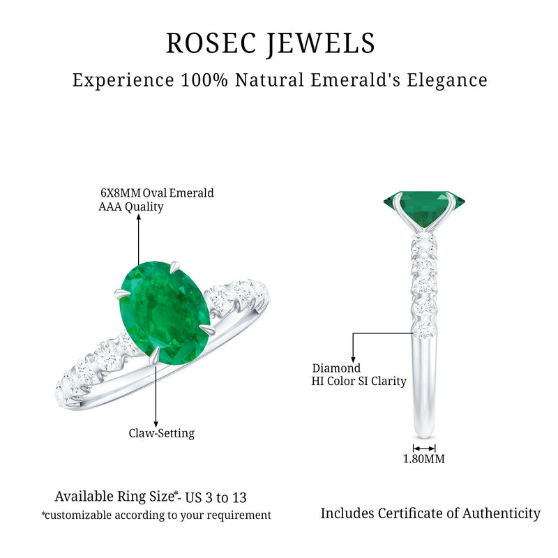Oval Emerald & Diamond Side Stone Ring