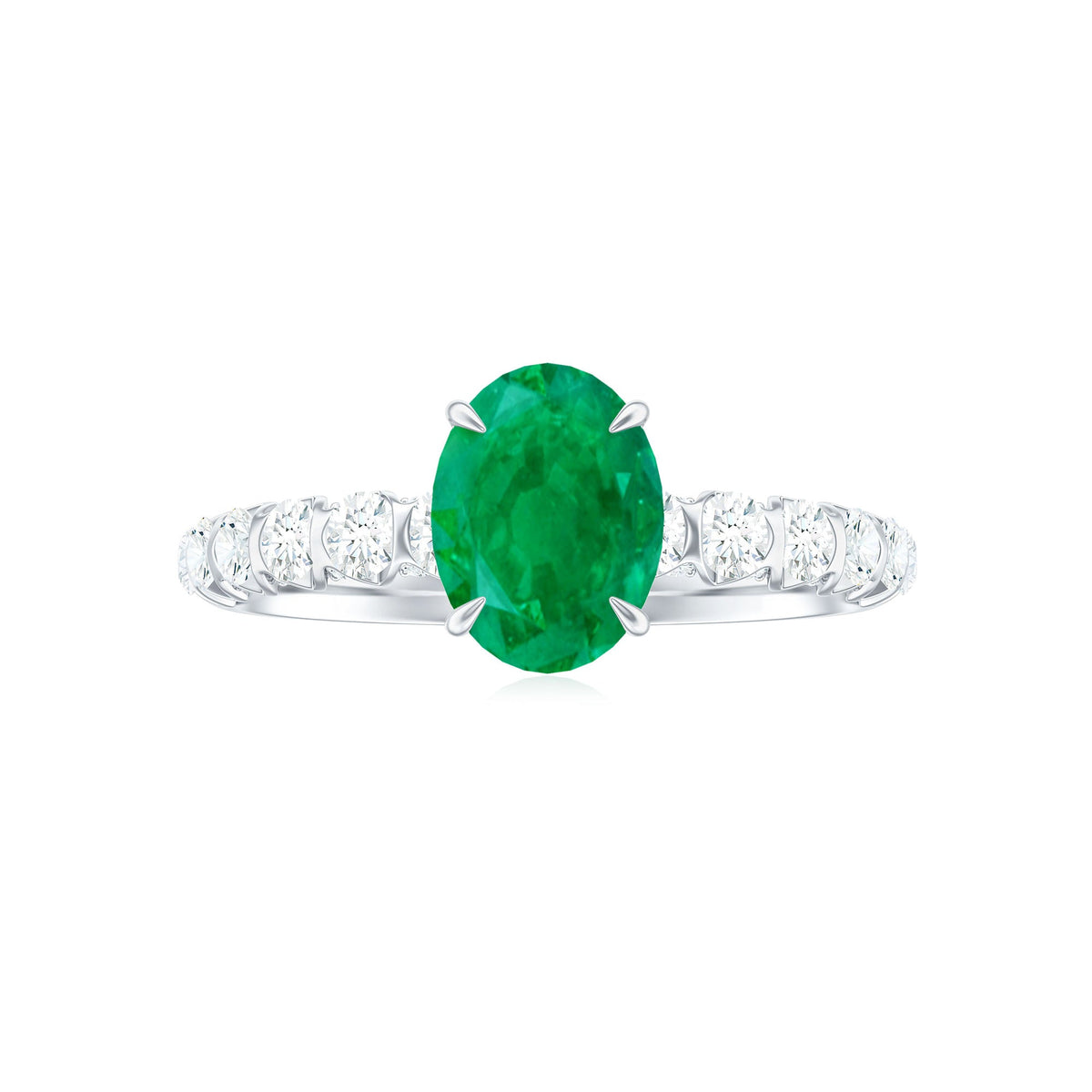 Oval Emerald & Diamond Side Stone Ring