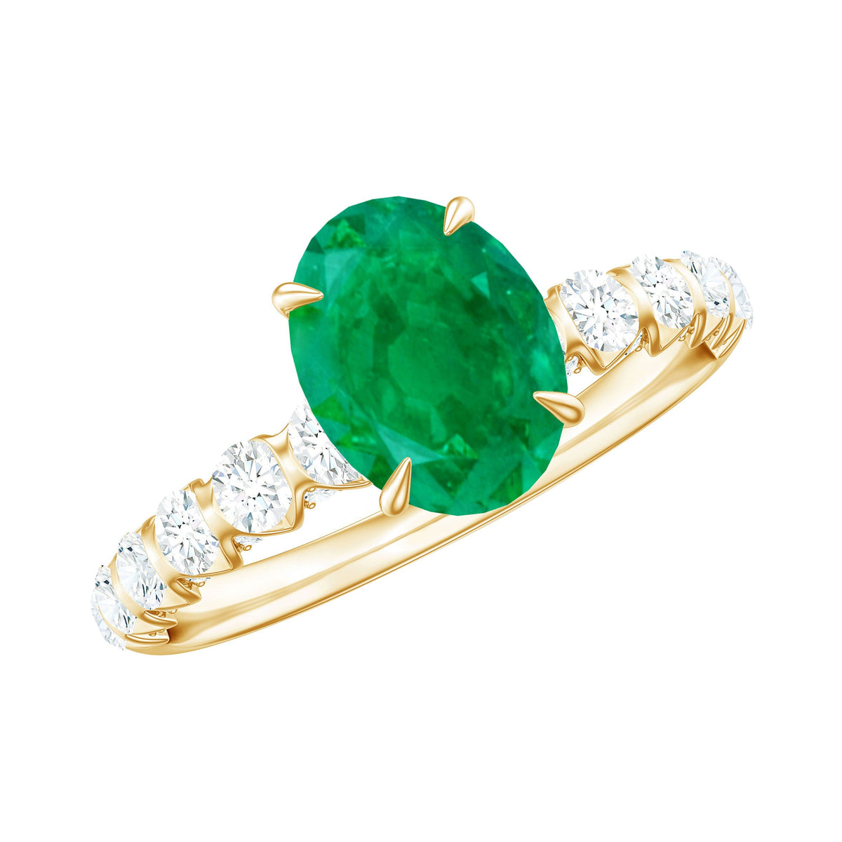 Oval Emerald & Diamond Side Stone Ring