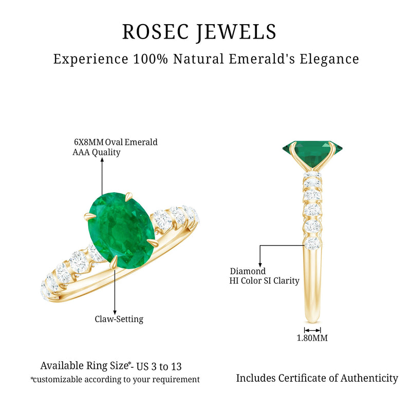 Oval Emerald & Diamond Side Stone Ring