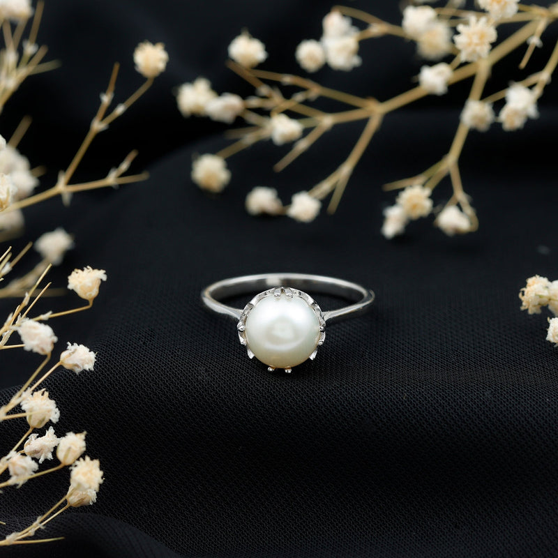 Cultured 7.4 Carat Freshwater Pearl Solitaire Engagement Ring