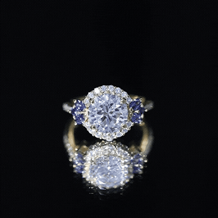 3 Carat Lab-Grown Diamond & Lab-Created Blue Sapphire Halo Ring