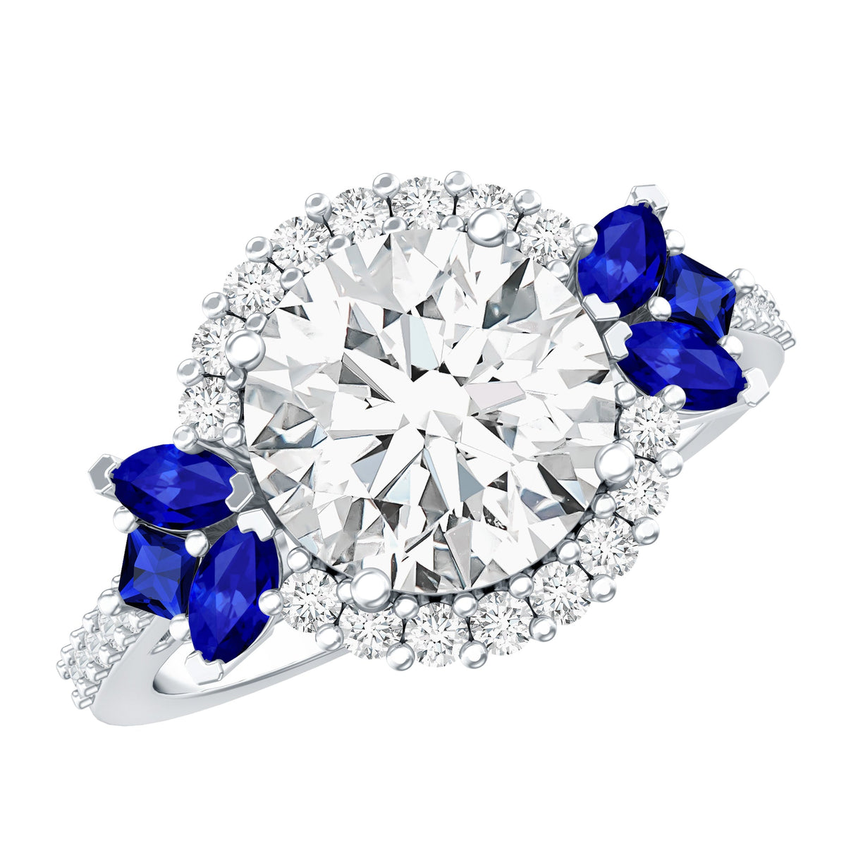 3 Carat Lab-Grown Diamond & Lab-Created Blue Sapphire Halo Ring
