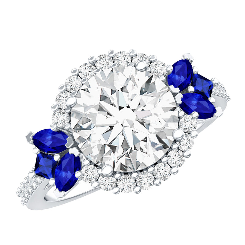 3 Carat Lab-Grown Diamond & Lab-Created Blue Sapphire Halo Ring