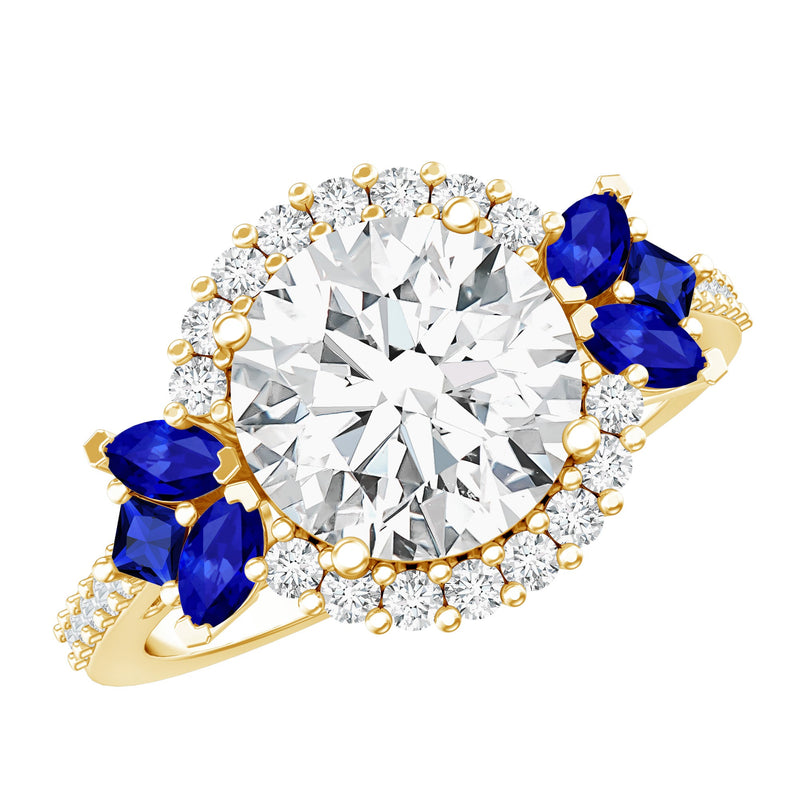 3 Carat Lab-Grown Diamond & Lab-Created Blue Sapphire Halo Ring