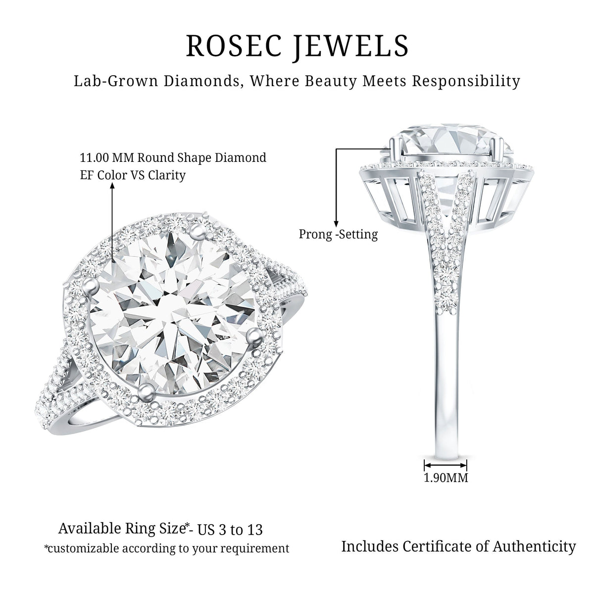 5 Carat Lab-Grown Diamond Halo Engagement Ring