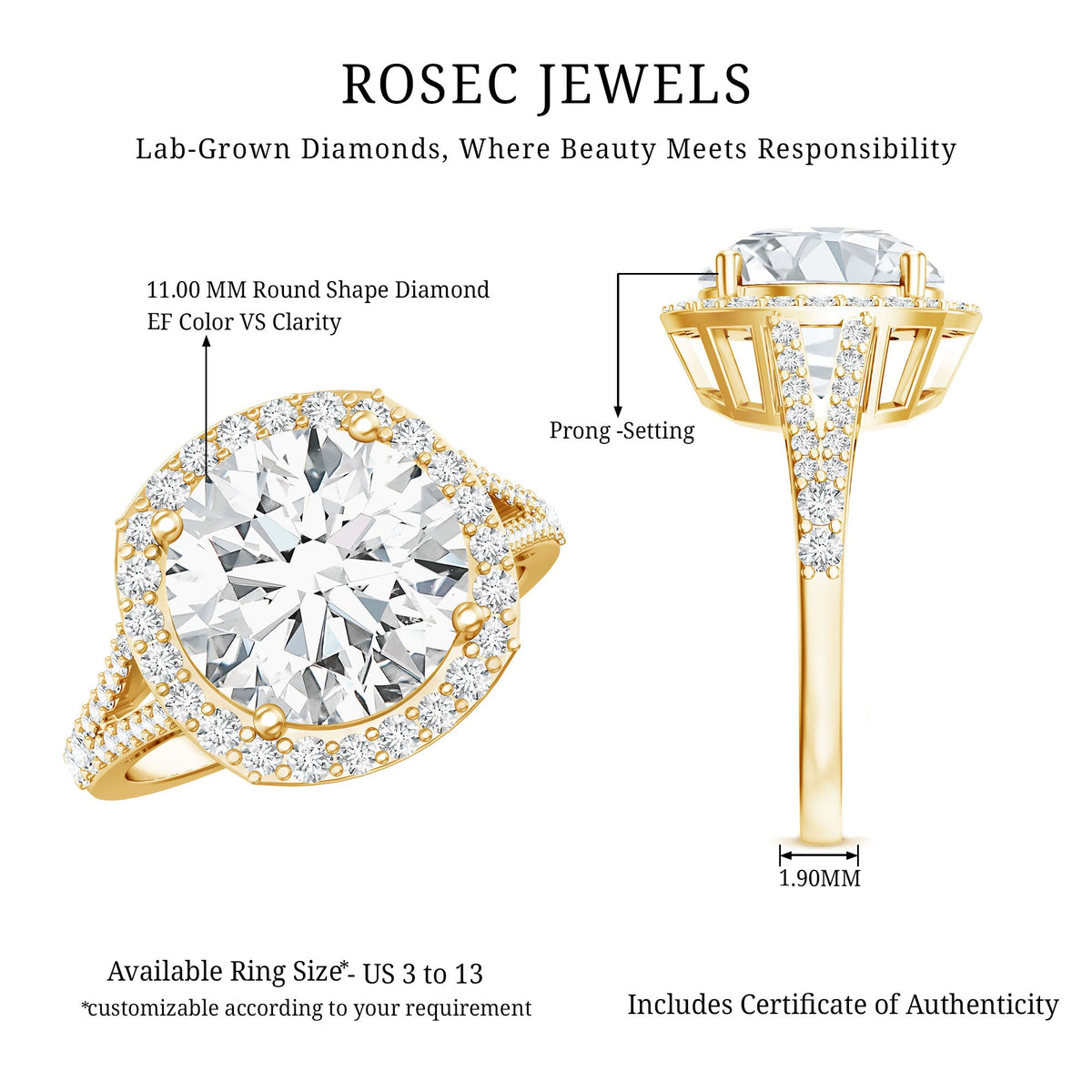 5 Carat Lab-Grown Diamond Halo Engagement Ring