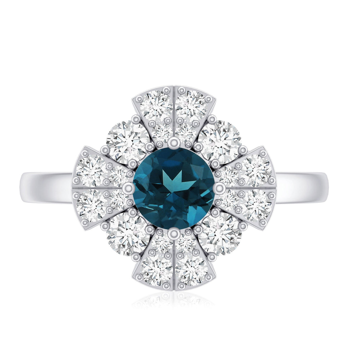 London Blue Topaz & Diamond Floral Ring