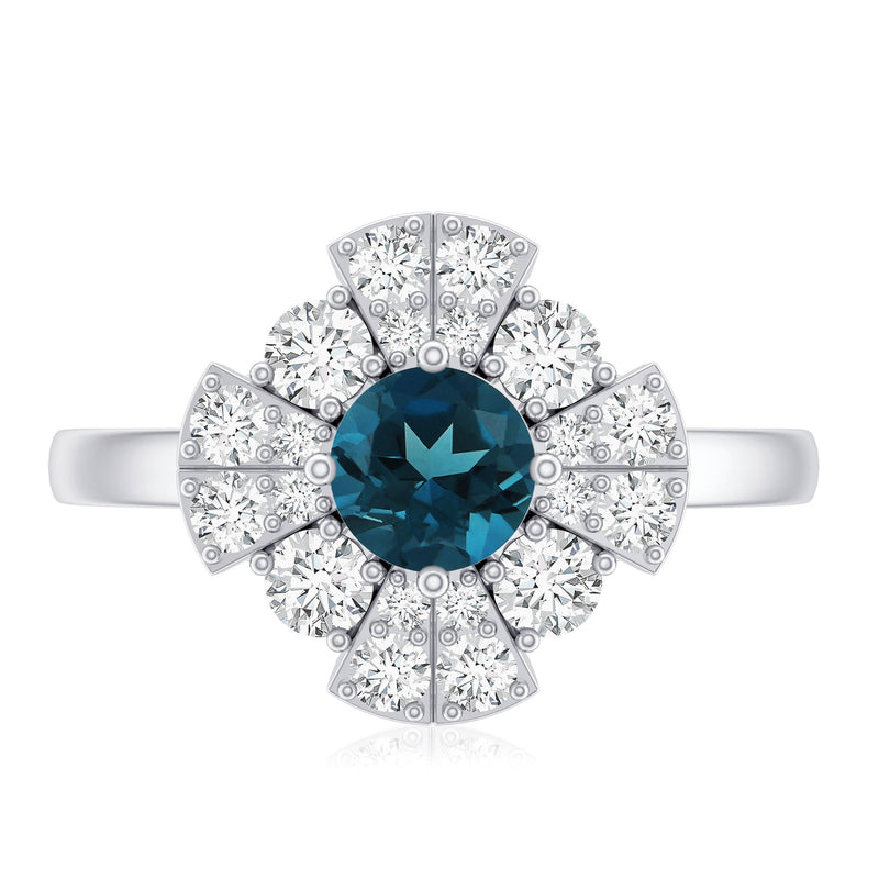 London Blue Topaz & Diamond Floral Ring