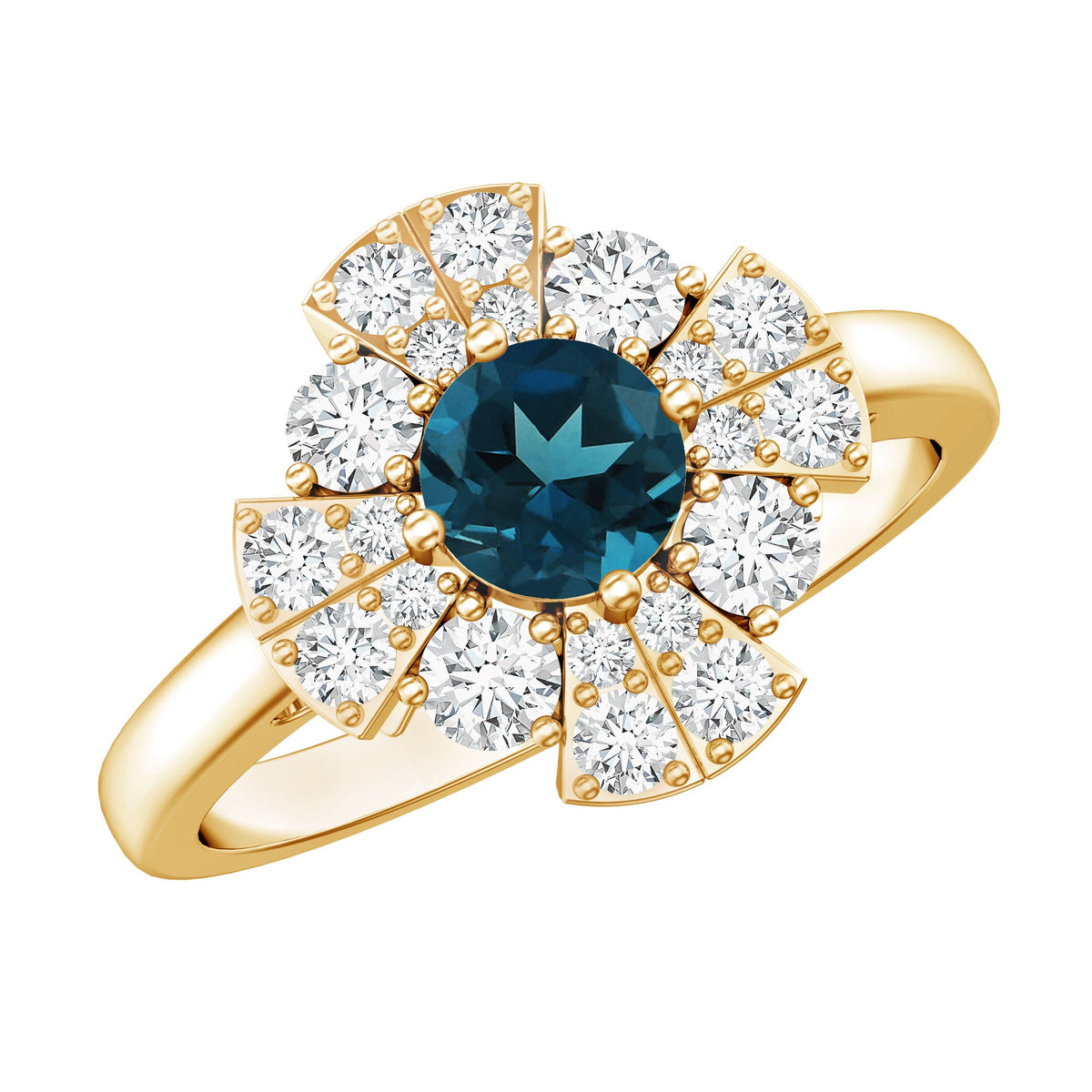 London Blue Topaz & Diamond Floral Ring