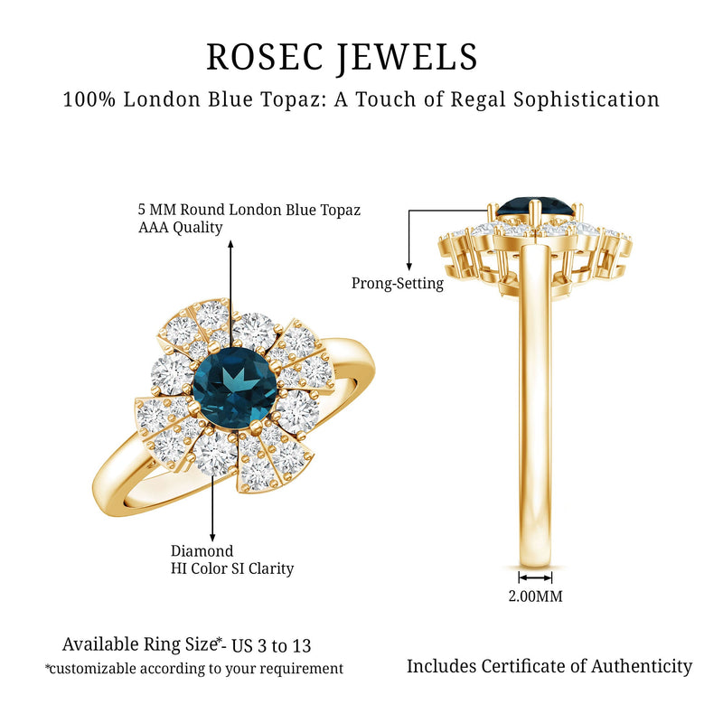 London Blue Topaz & Diamond Floral Ring