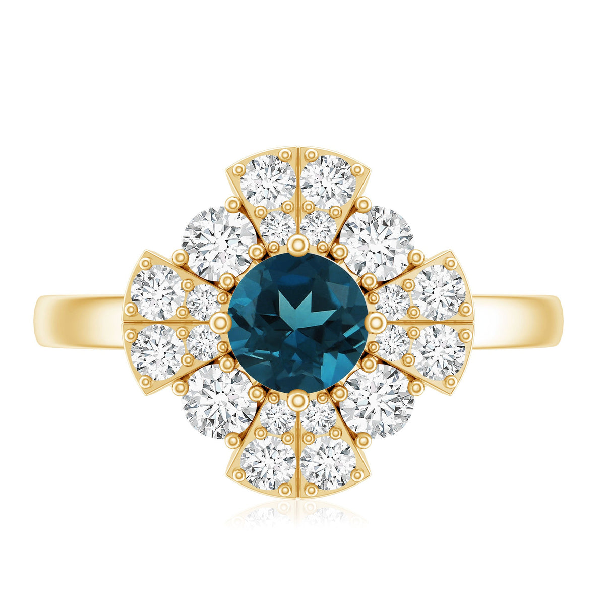 London Blue Topaz & Diamond Floral Ring