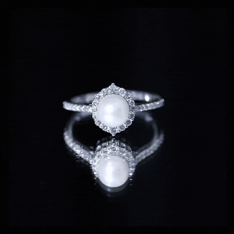 Freshwater Pearl & Diamond Halo Engagement Ring