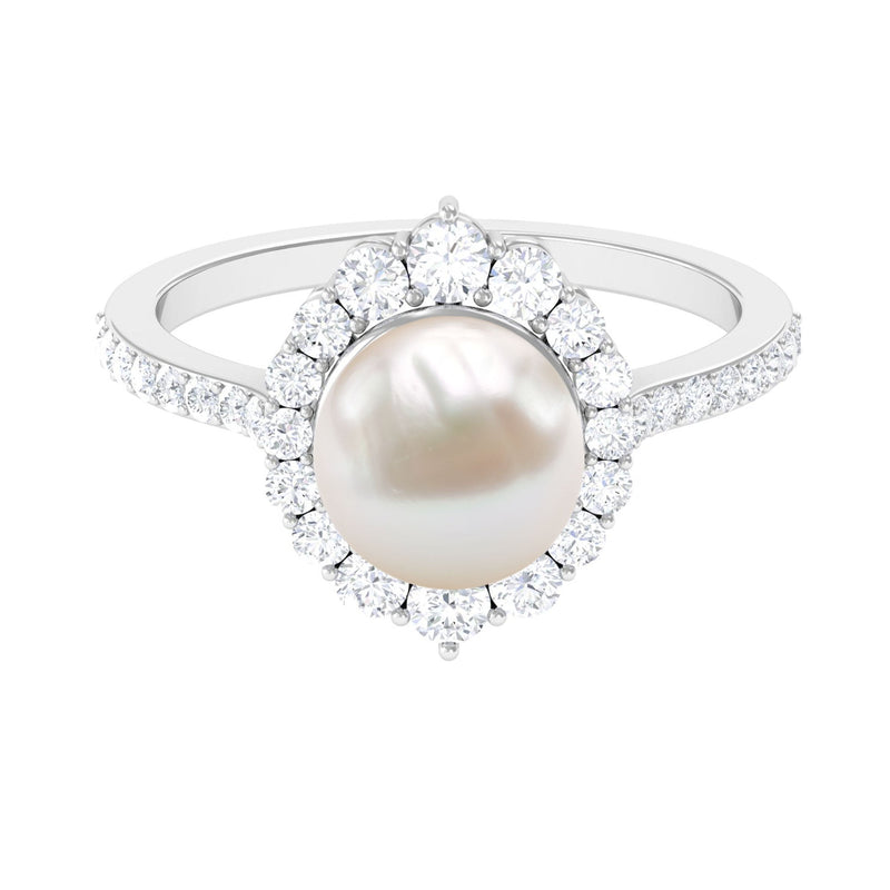 Freshwater Pearl & Diamond Halo Engagement Ring