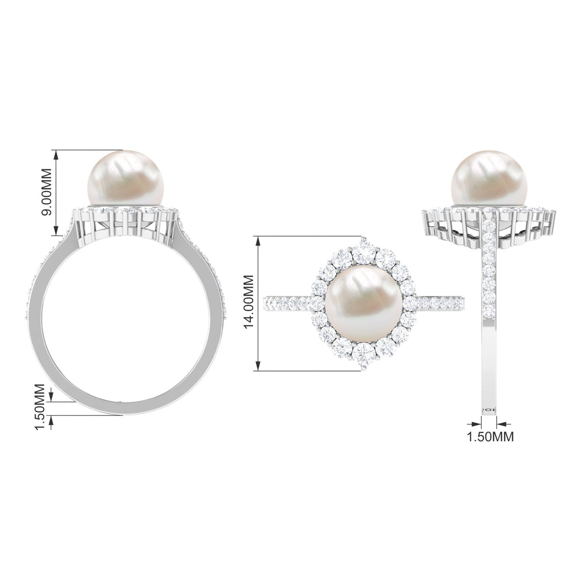 Freshwater Pearl & Diamond Halo Engagement Ring