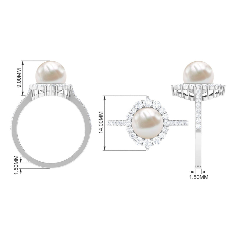 Freshwater Pearl & Diamond Halo Engagement Ring
