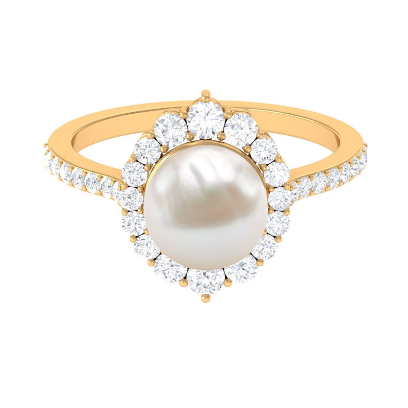 Freshwater Pearl & Diamond Halo Engagement Ring