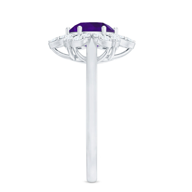 Round Amethyst Flower Engagement Ring with Diamond