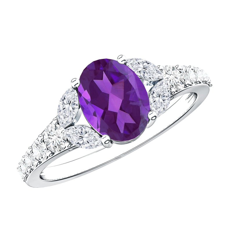 Oval Amethyst & Lab-Grown Diamond Split Shank Ring