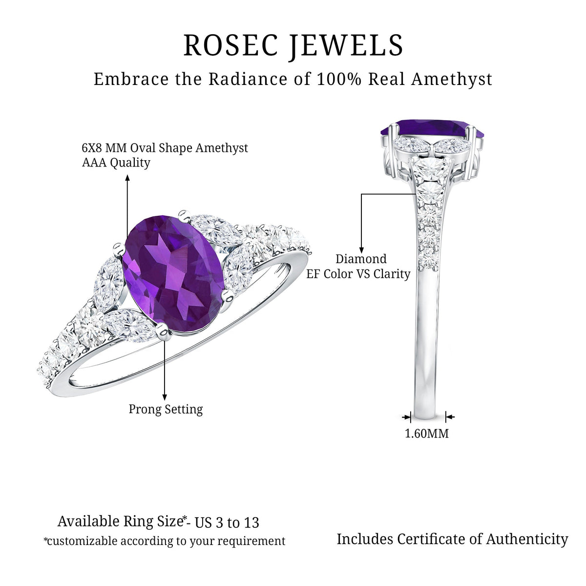 Oval Amethyst & Lab-Grown Diamond Split Shank Ring