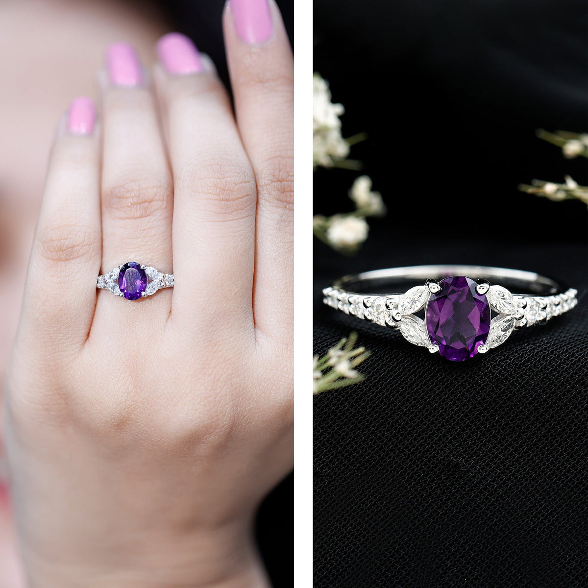 Oval Amethyst & Lab-Grown Diamond Split Shank Ring