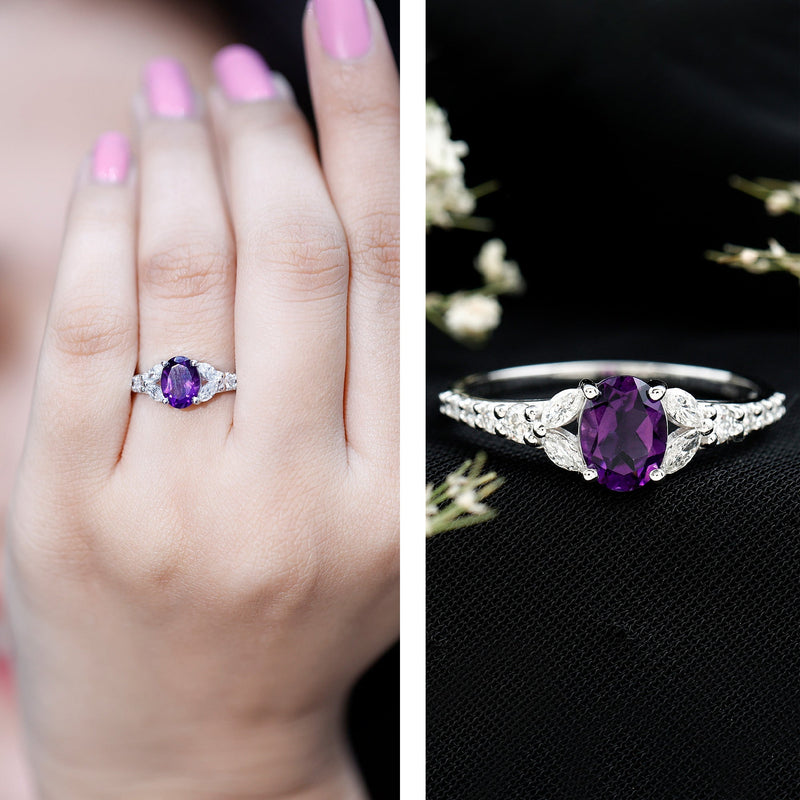 Oval Amethyst & Lab-Grown Diamond Split Shank Ring