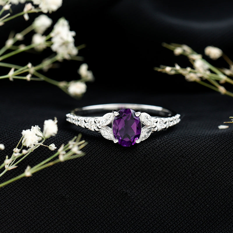 Oval Amethyst & Lab-Grown Diamond Split Shank Ring