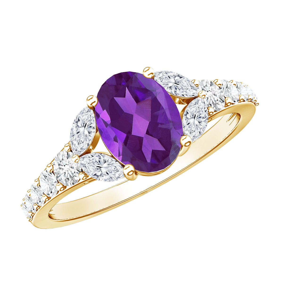Oval Amethyst & Lab-Grown Diamond Split Shank Ring